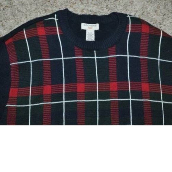 Mens Sweater Dockers Blue Red Plaid X-Large Crewneck Long Sleeves Cotton Classic - Picture 3 of 4